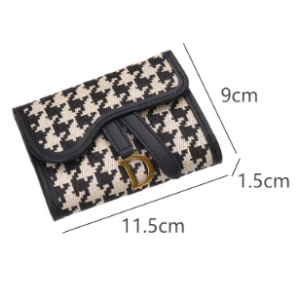 Ladies retro three-fold long wallet with gold D-buckle and large card capacity in [Insert Color] on white background.