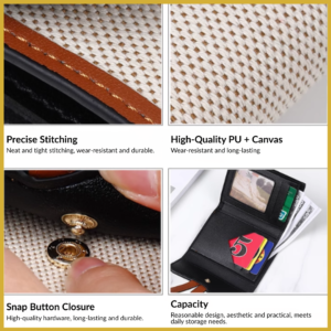 Ladies retro three-fold long wallet with gold D-buckle and large card capacity in [Insert Color] on white background.