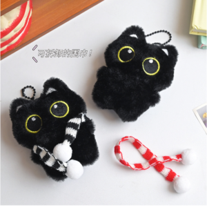 Squeaky Meow – Plush Black Cat Keychain & Bag Charm