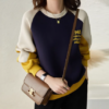 Tri-Color Pullover Winter 2025 Edition: Slim-Fit Raglan Crewneck – Fleece Lined & Color-Blocked - Yellow, "L"