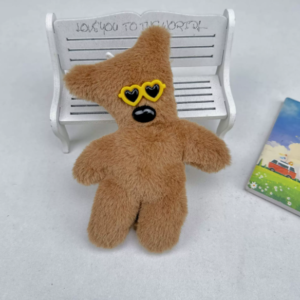 A collection of classic brown plush teddy bear keychains in various quirky styles attached to a bag.